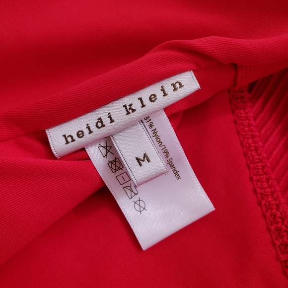 Heidi Klein red one piece swim suit size Medium gold zipper ribbed fabric lined - Picture 15 of 16